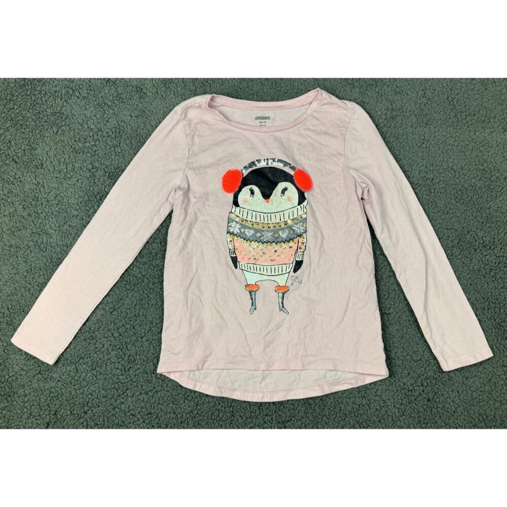 Gymboree Girls Pink Penguin Long Sleeve T-Shirt Size M (7-8)